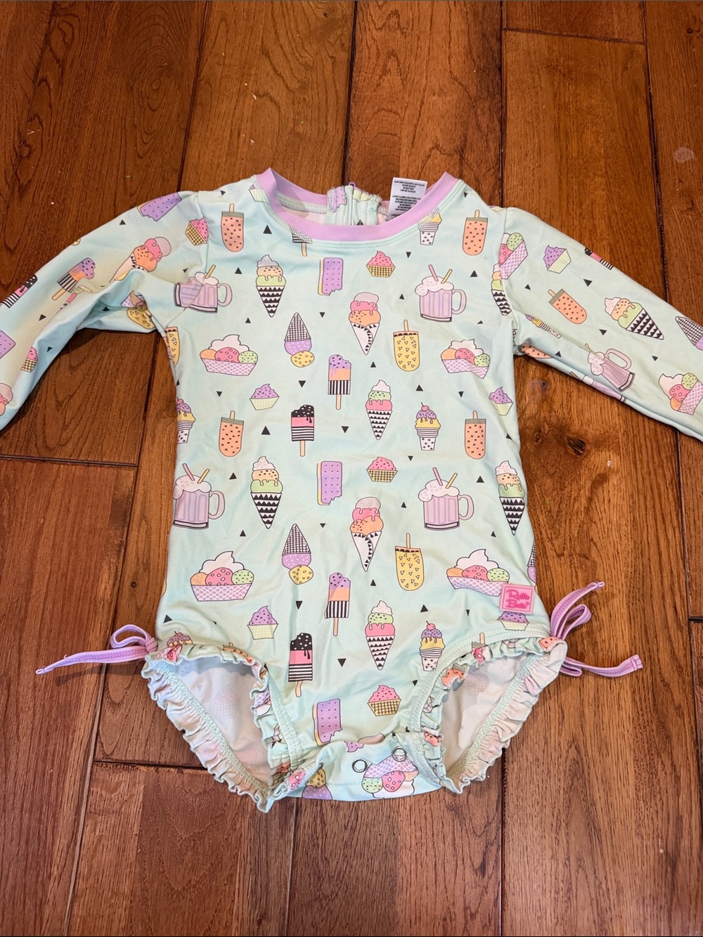 Rufflebutts Mint Long-Sleeve Ice Cream Print One-Piece